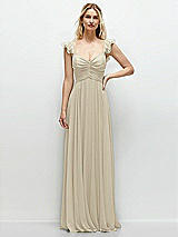 Front View Thumbnail - Champagne Convertible Ruffle Strap Chiffon Maxi Dress with Full Circle Skirt