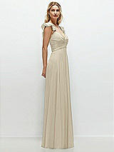 Side View Thumbnail - Champagne Convertible Ruffle Strap Chiffon Maxi Dress with Full Circle Skirt