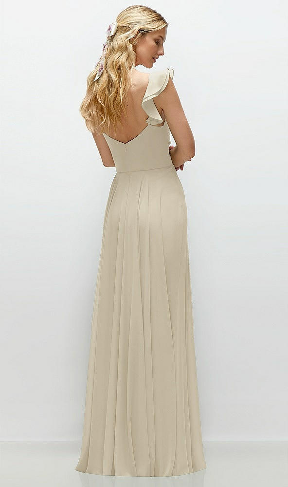 Back View - Champagne Convertible Ruffle Strap Chiffon Maxi Dress with Full Circle Skirt