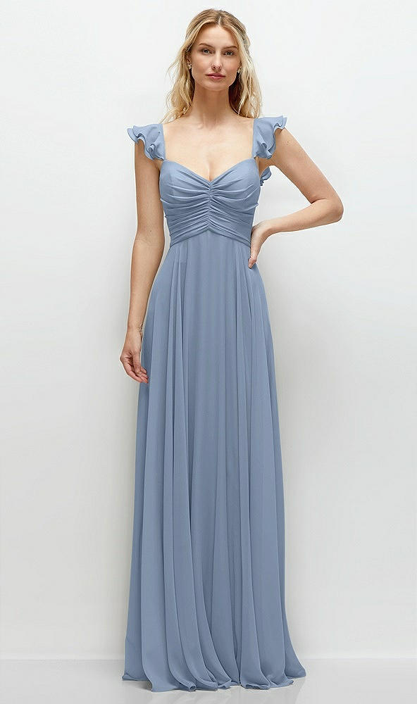 Front View - Cloudy Convertible Ruffle Strap Chiffon Maxi Dress with Full Circle Skirt