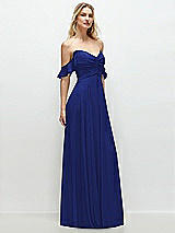 Alt View 2 Thumbnail - Cobalt Blue Convertible Ruffle Strap Chiffon Maxi Dress with Full Circle Skirt