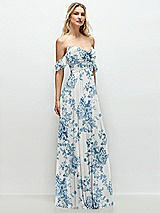 Alt View 2 Thumbnail - Cottage Rose Dusk Blue Convertible Ruffle Strap Chiffon Maxi Dress with Full Circle Skirt