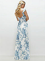 Rear View Thumbnail - Cottage Rose Dusk Blue Convertible Ruffle Strap Chiffon Maxi Dress with Full Circle Skirt