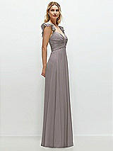 Side View Thumbnail - Cashmere Gray Convertible Ruffle Strap Chiffon Maxi Dress with Full Circle Skirt