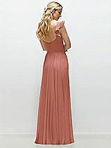 Rear View Thumbnail - Desert Rose Convertible Ruffle Strap Chiffon Maxi Dress with Full Circle Skirt