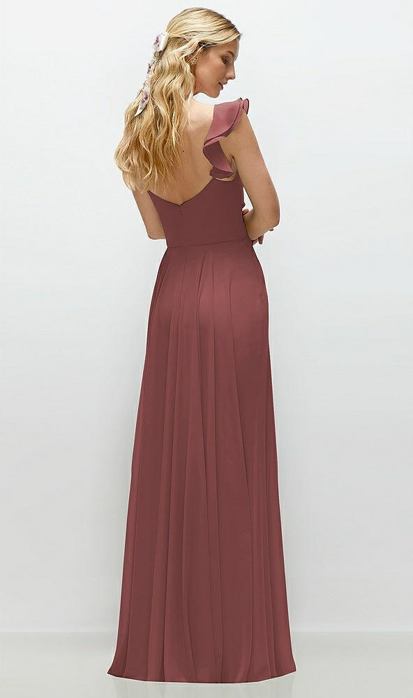 Back View - English Rose Convertible Ruffle Strap Chiffon Maxi Dress with Full Circle Skirt