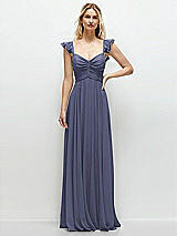 Front View Thumbnail - French Blue Convertible Ruffle Strap Chiffon Maxi Dress with Full Circle Skirt