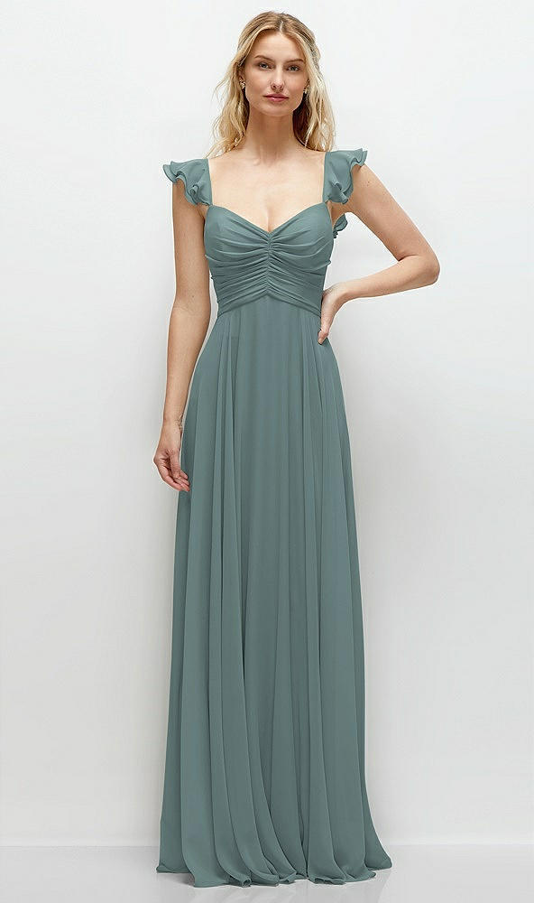 Front View - Icelandic Convertible Ruffle Strap Chiffon Maxi Dress with Full Circle Skirt