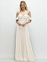 Alt View 1 Thumbnail - Ivory Convertible Ruffle Strap Chiffon Maxi Dress with Full Circle Skirt