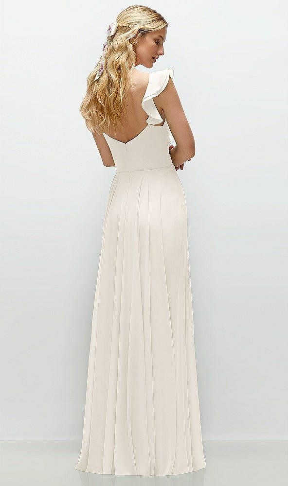 Back View - Ivory Convertible Ruffle Strap Chiffon Maxi Dress with Full Circle Skirt