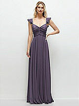 Front View Thumbnail - Lavender Convertible Ruffle Strap Chiffon Maxi Dress with Full Circle Skirt