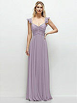 Front View Thumbnail - Lilac Haze Convertible Ruffle Strap Chiffon Maxi Dress with Full Circle Skirt