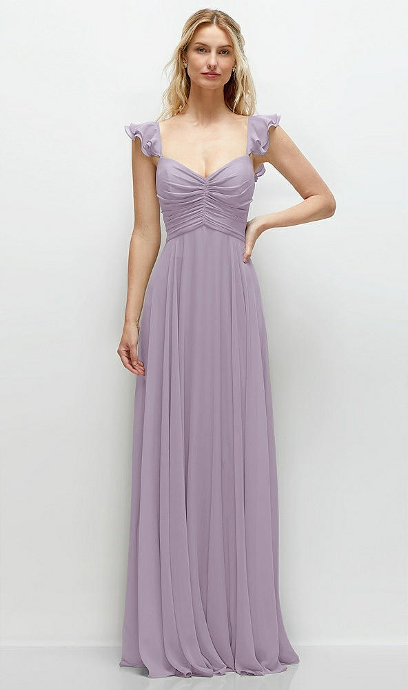 Front View - Lilac Haze Convertible Ruffle Strap Chiffon Maxi Dress with Full Circle Skirt