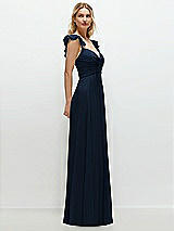 Side View Thumbnail - Midnight Navy Convertible Ruffle Strap Chiffon Maxi Dress with Full Circle Skirt