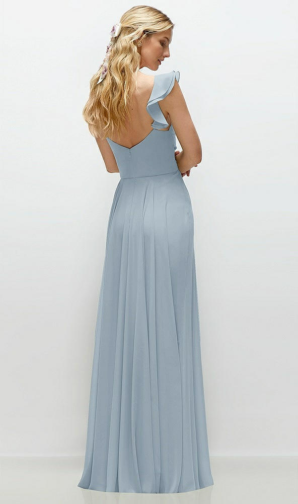 Back View - Mist Convertible Ruffle Strap Chiffon Maxi Dress with Full Circle Skirt