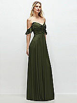 Alt View 2 Thumbnail - Olive Green Convertible Ruffle Strap Chiffon Maxi Dress with Full Circle Skirt