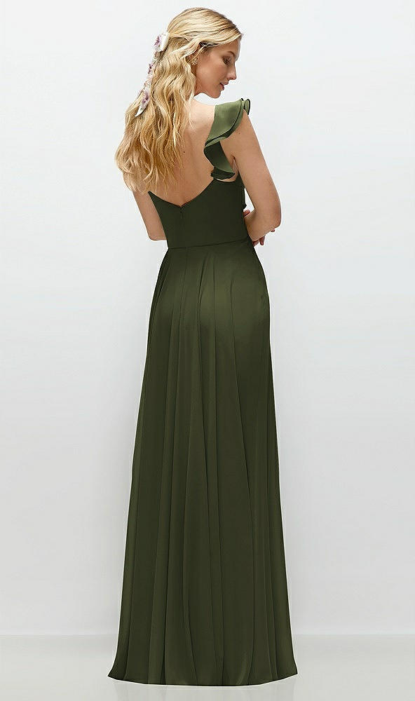 Back View - Olive Green Convertible Ruffle Strap Chiffon Maxi Dress with Full Circle Skirt