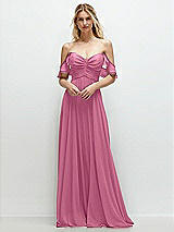 Alt View 1 Thumbnail - Orchid Pink Convertible Ruffle Strap Chiffon Maxi Dress with Full Circle Skirt