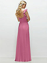 Rear View Thumbnail - Orchid Pink Convertible Ruffle Strap Chiffon Maxi Dress with Full Circle Skirt