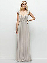 Front View Thumbnail - Oyster Convertible Ruffle Strap Chiffon Maxi Dress with Full Circle Skirt