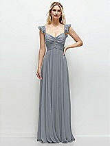 Front View Thumbnail - Platinum Convertible Ruffle Strap Chiffon Maxi Dress with Full Circle Skirt