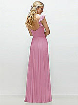 Rear View Thumbnail - Powder Pink Convertible Ruffle Strap Chiffon Maxi Dress with Full Circle Skirt