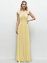 Front View Thumbnail - Pale Yellow Convertible Ruffle Strap Chiffon Maxi Dress with Full Circle Skirt