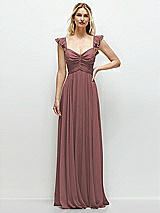 Front View Thumbnail - Rosewood Convertible Ruffle Strap Chiffon Maxi Dress with Full Circle Skirt