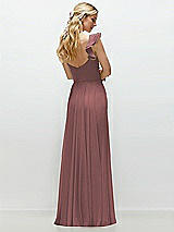 Rear View Thumbnail - Rosewood Convertible Ruffle Strap Chiffon Maxi Dress with Full Circle Skirt