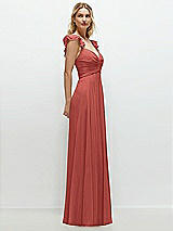 Side View Thumbnail - Coral Pink Convertible Ruffle Strap Chiffon Maxi Dress with Full Circle Skirt