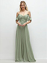 Alt View 1 Thumbnail - Sage Convertible Ruffle Strap Chiffon Maxi Dress with Full Circle Skirt