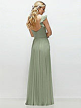 Rear View Thumbnail - Sage Convertible Ruffle Strap Chiffon Maxi Dress with Full Circle Skirt