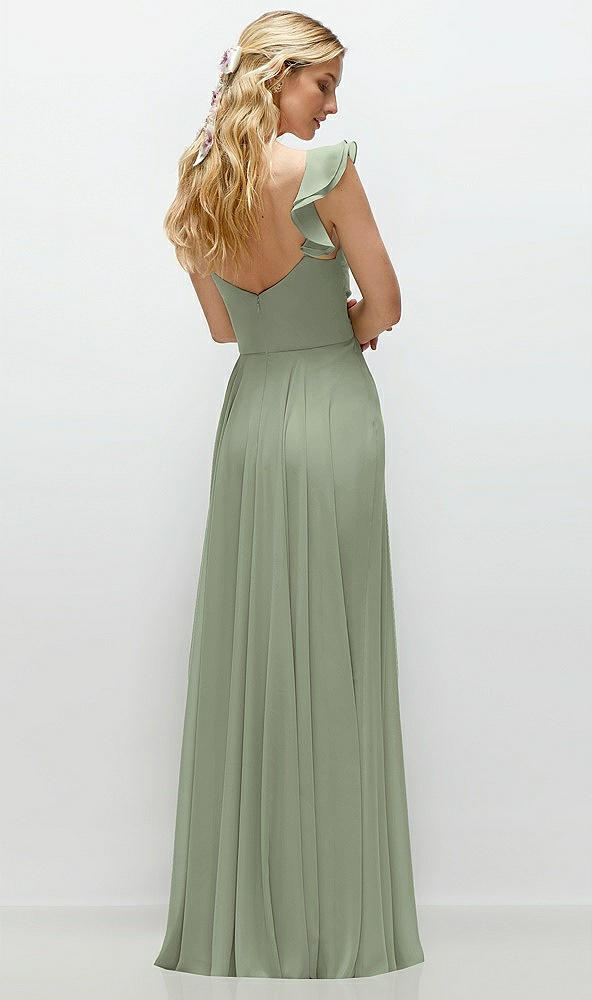 Back View - Sage Convertible Ruffle Strap Chiffon Maxi Dress with Full Circle Skirt