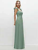 Side View Thumbnail - Seagrass Convertible Ruffle Strap Chiffon Maxi Dress with Full Circle Skirt