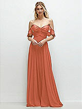 Alt View 1 Thumbnail - Terracotta Copper Convertible Ruffle Strap Chiffon Maxi Dress with Full Circle Skirt