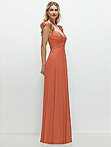 Side View Thumbnail - Terracotta Copper Convertible Ruffle Strap Chiffon Maxi Dress with Full Circle Skirt