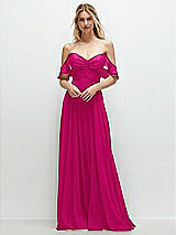 Alt View 1 Thumbnail - Think Pink Convertible Ruffle Strap Chiffon Maxi Dress with Full Circle Skirt