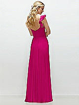 Rear View Thumbnail - Think Pink Convertible Ruffle Strap Chiffon Maxi Dress with Full Circle Skirt