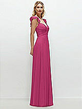 Side View Thumbnail - Tea Rose Convertible Ruffle Strap Chiffon Maxi Dress with Full Circle Skirt