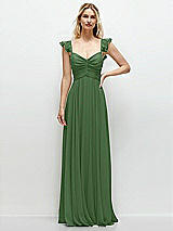 Front View Thumbnail - Vineyard Green Convertible Ruffle Strap Chiffon Maxi Dress with Full Circle Skirt