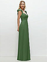 Side View Thumbnail - Vineyard Green Convertible Ruffle Strap Chiffon Maxi Dress with Full Circle Skirt