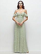 Alt View 1 Thumbnail - Vintage Primrose Sage Convertible Ruffle Strap Chiffon Maxi Dress with Full Circle Skirt