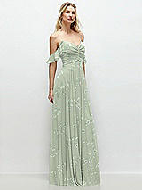 Alt View 2 Thumbnail - Vintage Primrose Sage Convertible Ruffle Strap Chiffon Maxi Dress with Full Circle Skirt