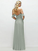 Alt View 3 Thumbnail - Willow Green Convertible Ruffle Strap Chiffon Maxi Dress with Full Circle Skirt