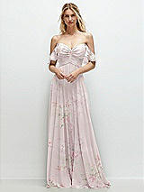 Alt View 1 Thumbnail - Watercolor Print Convertible Ruffle Strap Chiffon Maxi Dress with Full Circle Skirt