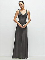 Front View Thumbnail - Caviar Gray Cowl Neck Chiffon Maxi Dress with Hand-Worked Petal Straps