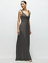 Side View Thumbnail - Caviar Gray Cowl Neck Chiffon Maxi Dress with Hand-Worked Petal Straps