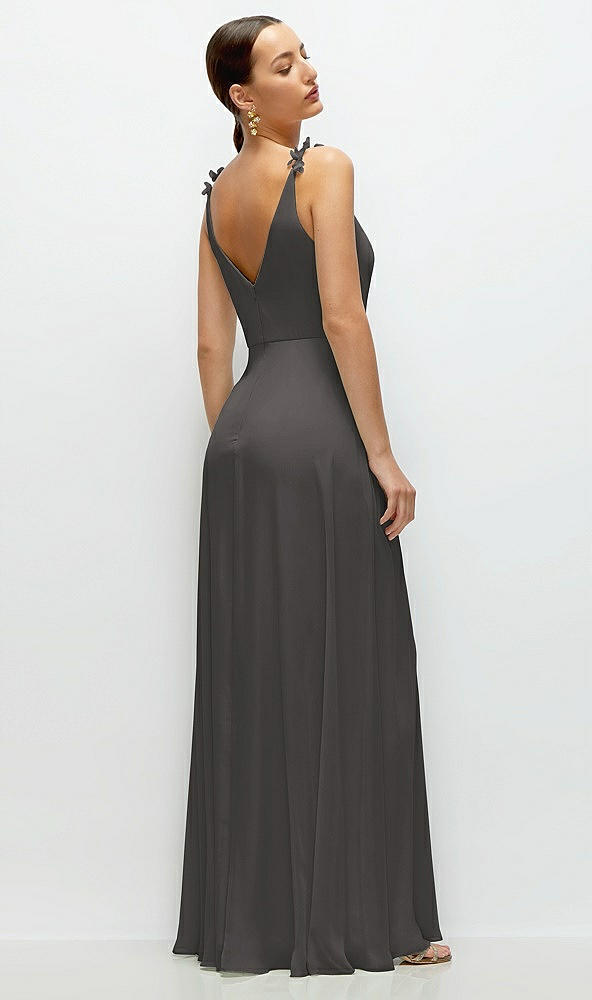 Back View - Caviar Gray Cowl Neck Chiffon Maxi Dress with Hand-Worked Petal Straps