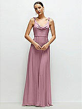 Front View Thumbnail - Dusty Pink Cowl Neck Chiffon Maxi Dress with Hand-Worked Petal Straps