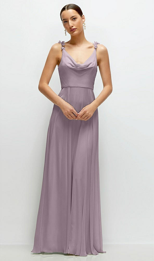 Front View - Lilac Dusk Cowl Neck Chiffon Maxi Dress with Hand-Worked Petal Straps